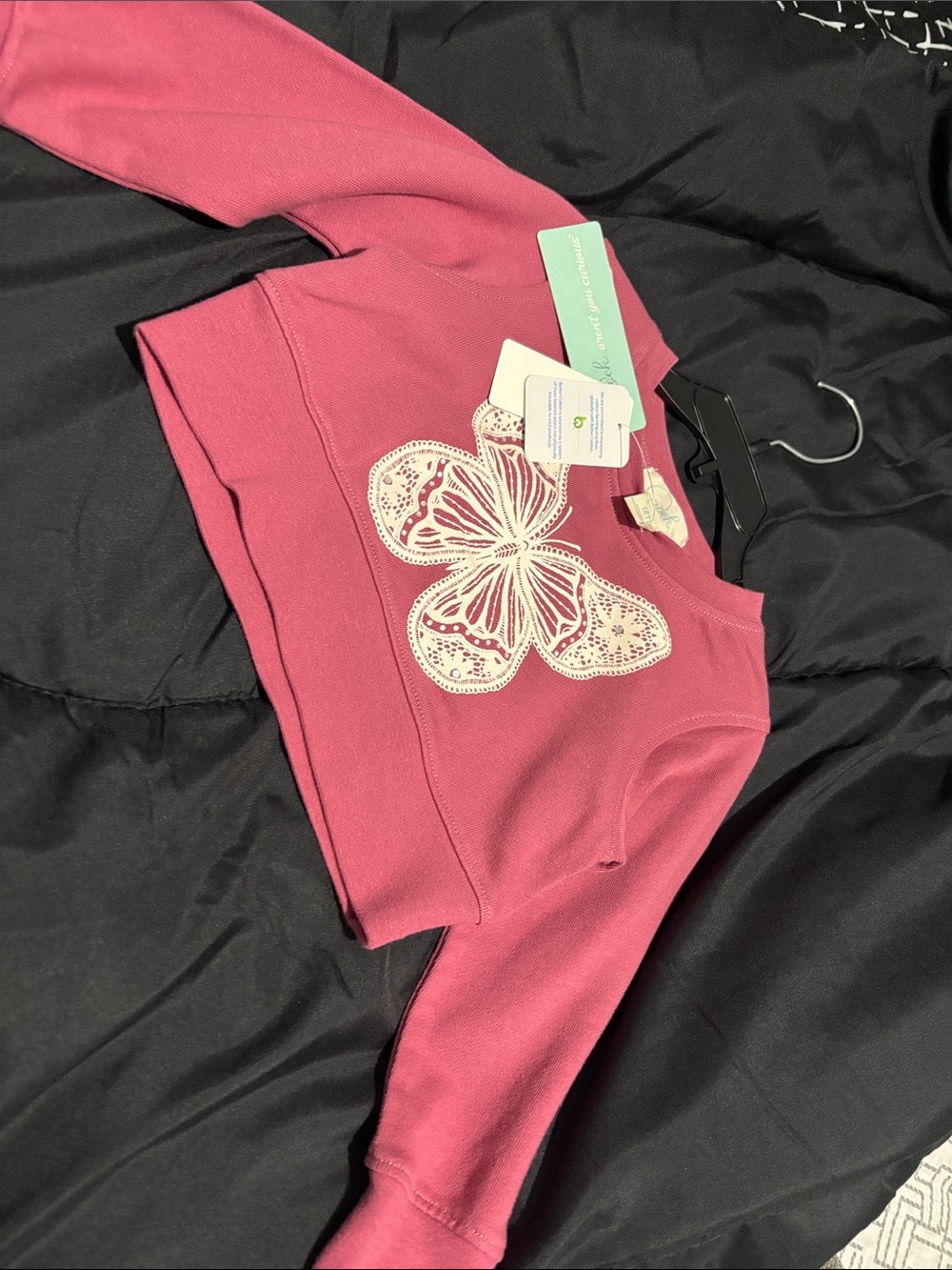 Peek Rose-Pink Sweatshirt with White Butterfly Applique